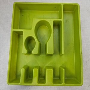 Cutlery Drawer Organizer Avocado Green Vintage Retro Plastic Tray 13.5" MCM